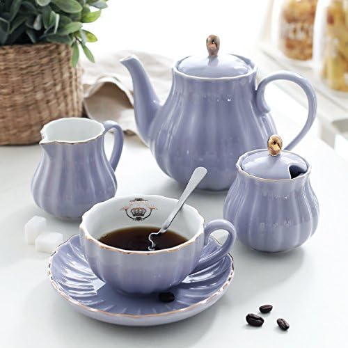 Sweejar Porcelain Tea Sets British Royal Series, 8 onças de xícaras e pires para 6, com bule de chá de cremes de creminha de açúcar