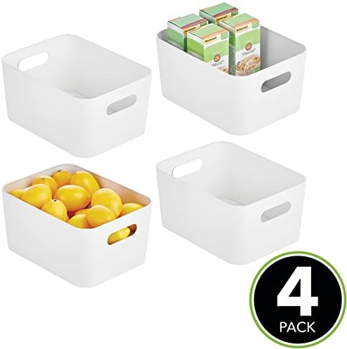 Mdesign pequeno recipiente de armazenamento de metal cesta com alças para prateleiras de cozinha em despensa, armário,