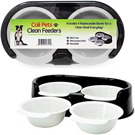 Cali Pets Limpe o alimentador de pet tigelas com suporte | Tigelas de comida de cachorro grandes intercambiáveis ​​ou conjunto de tigela de alimentação de gatos | Estação de alimentação de animais de estimação plástica livre de BPA
