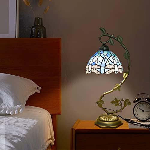 Lâmpada de mesa de estilo Tiffany 8x10x21 polegada Dragonfly marinha marinha luminária de mesa de vidro feita com