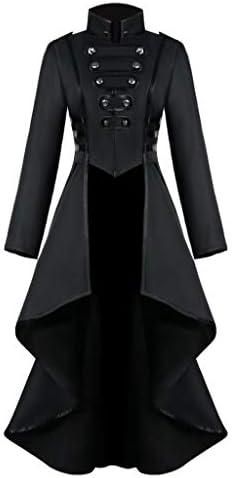 Mulheres vestidos retrô escuros góticos, alongamento bainha de manga longa Jaquetas de cauda de gola alta