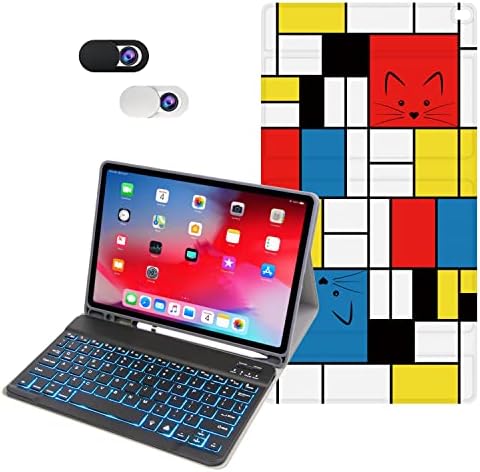 Caixa de teclado de ozade para iPad 9th Generation 2021/8th Gen/7th Gen 10,2 polegadas, destacável com suporte para o suporte de lápis Stand Folio Teclado para iPad 10.2/iPad Air 10.5/iPad Pro 10.5, Mondrian Cats