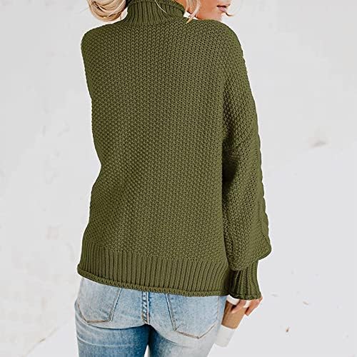RMXEI Mulher feminina de manga longa Casual Turtleneck suéter de malha de inverno outono de suéter de manga comprida suéter