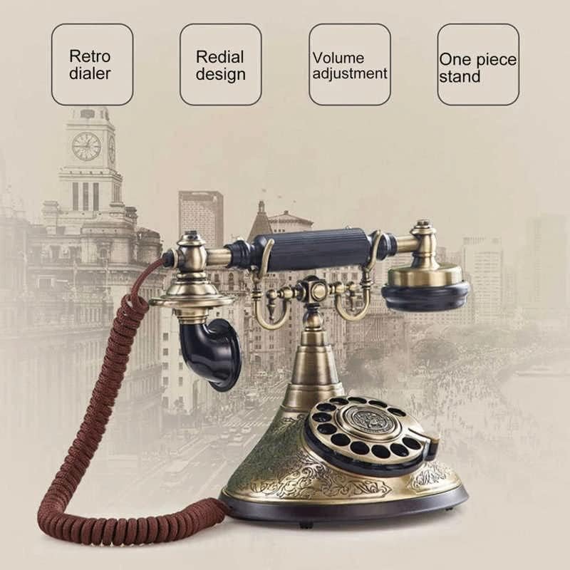 N/A Telefone vintage Rotativo Discando com cordão antiquado com fio com um ajuste de volume de toque de aparelho para o quarto de