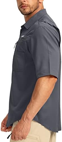 Camisas de pesca masculinas com bolsos com zíper upf 50+ leves de manga curta de manga curta para homens para caminhadas casuais