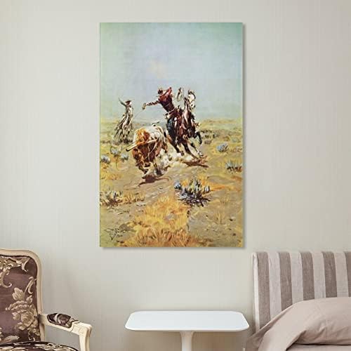 Posters legais de cowboys ocidentais Charles Marion Russell Pintura a óleo- Cowboy ropando uma arte de lida com tela de parede de