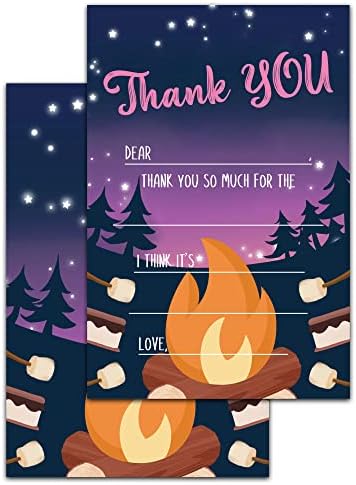 Cartões de agradecimento de aniversário MUMEED com envelopes, S'mores Campfire preenche os cartões de agradecimento