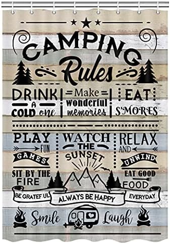 Cortina de chuveiro RV Camper para banheiro do trailer de viagem, Regras de acampamento de fazenda cita pequenos cortinas