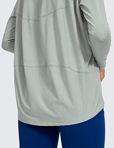 Camisetas de treino de manga longa de ioga CRZ para mulheres largas camisetas de ioga de algodão de algodão