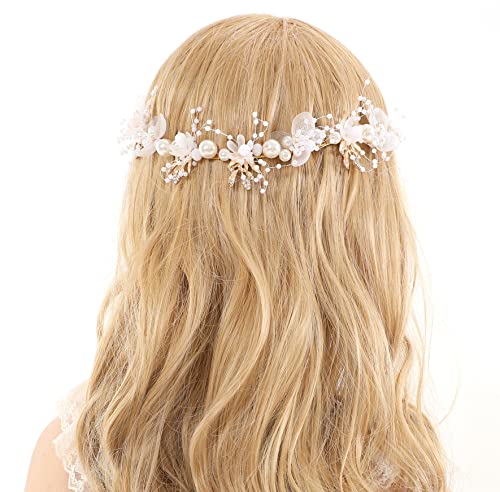GMMidea Flor Girl Heardpip Ribbon Princess Crystal Pearl Bandle para meninas acessórios de cabelo floral de casamento prateado