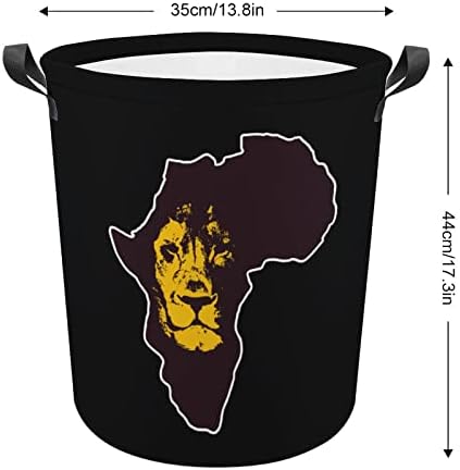 Mapa da África com cestas de lavanderia impressa em leão com alças impermeáveis ​​e roupas redondas dobráveis ​​Hampers Bag Storage Organizador