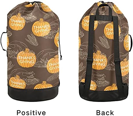 Ação de Graças da Ação de Graças Backpack de Randa de Lavanderia de Pumpa -Folhas de Diretoria Pesada com alças de ombro Handles Travel Bag de roupas de tração de tração Organizador de roupas sujas para Camp College Dorming and Apartment