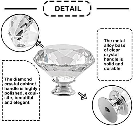 Botões de gabinete de cristal 4pack de vidro transparente maçaneta de gaveta de diamante gaveta de 50 mm de diamante puxa