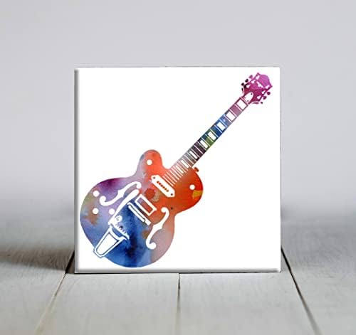 Guitarra elétrica abstrata aquarela arte decorativa telha