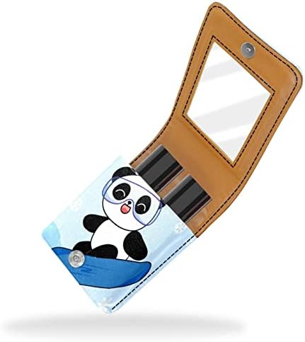 Caixa de batom Oryuekan com espelho bolsa de maquiagem portátil fofa, bolsa cosmética, desenho animado panda esqui neveflake
