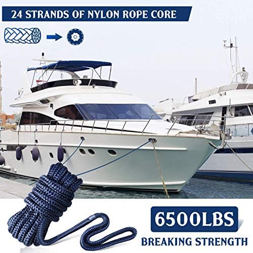 Linhas de dock GreenEver e cordas acessórios de barco-3pc 1/2inx15 Cordas para barcos Cordas marinhas de amarração dupla e de 12 polegadas de 12 polegadas para encaixar, 6500 lbs de quebra de força de força presentes para homens para homens
