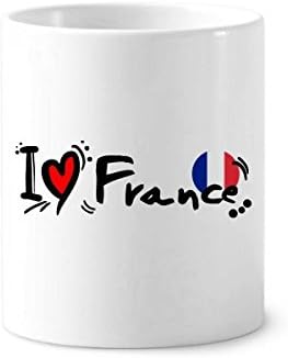 Eu amo a France World Flag Heart Toothbrush Pen Holder Caneca Cerâmica Stand Cup