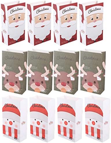 Aboofan 12pcs Bolsas de papel de biscoito de Natal Bolsas de pipoca de férias Feliz Natal sacolas de presentes de boa festa para festas para festas para bolos de tratamento de doces