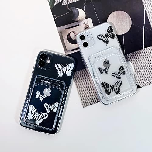 Nititop Compatível para iPhone 11 Caso limpo com suporte de cartão, capa de telefone de borboleta fofa para mulheres