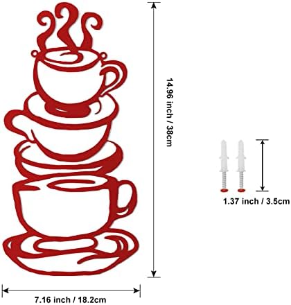 Arte de parede de metal de xícara de café, coffee de barra de cafeteria de decoração de restaurante de cozinha de fazenda, vermelho