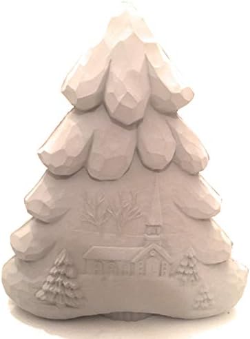 Árvore de Natal com cena da igreja 11x8.75 Bisque de cerâmica de tamanho médio pronto para pintar