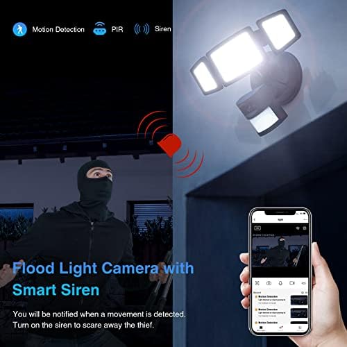 Câmera de luz de enchente de 55w de 55w 1080p HD e 55W Luzes de segurança LED ao ar livre, câmera de luz de segurança
