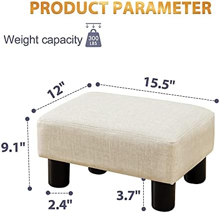 Pedro retângulo de pegador de pé, apoio para pés de tecido de couro pu pequeno banquinho otomano com pernas plásticas não esquiadores, suporte de pé de retângulo moderno otomano de pequeno passo para sofá, mesa, escritório, sala de estar, bege bege