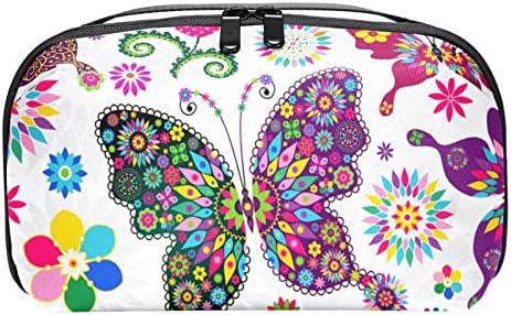 Organizador eletrônico, bolsa de cosméticos, organizador de viagens eletrônicas, bolsa de tecnologia, padrão de flor de borboleta colorida sem costura