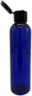 Garrafas plásticas de plástico Cosmo azul de 4 oz -12 Pacote de garrafa vazia recarregável - BPA Free - Oils essencial - aromaterapia | Black Flip Top Snap Cap - Feito nos EUA - por fazendas naturais