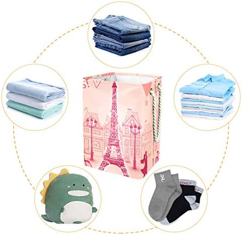 Homomer Laundry cesto Paris Eiffel Tower Pink Love Love Cestas de lavanderia Cestas de roupa de lavar roupas de lixo para banheiros dormitórios
