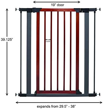 Portão de estimação de aço com estrutura de grafite texturizada e porta de madeira decorativa, 29 -38 de largura, 39 de altura