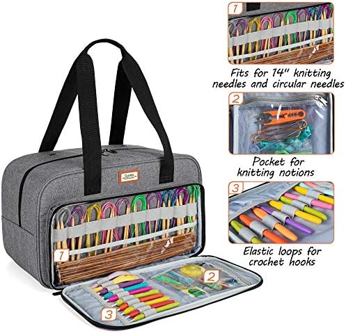 Bolsa de armazenamento de fios Curmio, sacola de tricô para ganchos de crochê, projeto de tricô e acessórios, ideal para iniciantes