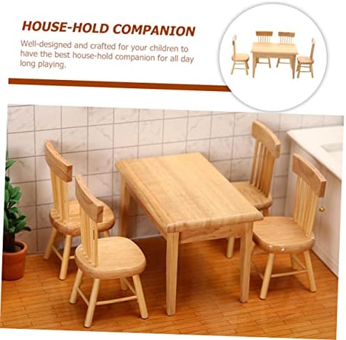 Toyvian 1 Set Mini Dining Table Set Mini House Wood Cadeir Kids Mesa e cadeira Conjunto Mini Tabela de madeira Toy Finque