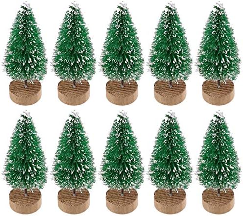 Moholl 10pc Mini árvore de Natal com bases de madeira, adequadas para cenas em miniatura, ornamentos em miniatura de pinheiro 1,18 × 0,79 polegadas de decoração de desktop em casa