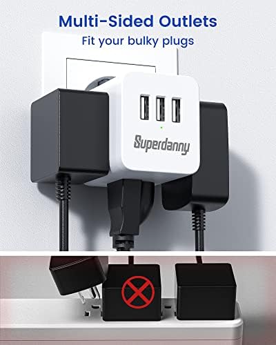 Superdanny 4-Outlet 4-USB Power Strip Surge Protector e Adaptador europeu de plugue de viagens com 3AC pontos 3 portas USB