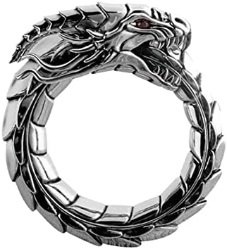 Anel de dragão punk para homens góticos anel de prata vintage para meninos Hip Hop Retro Rock Dragon Animal Jewelry