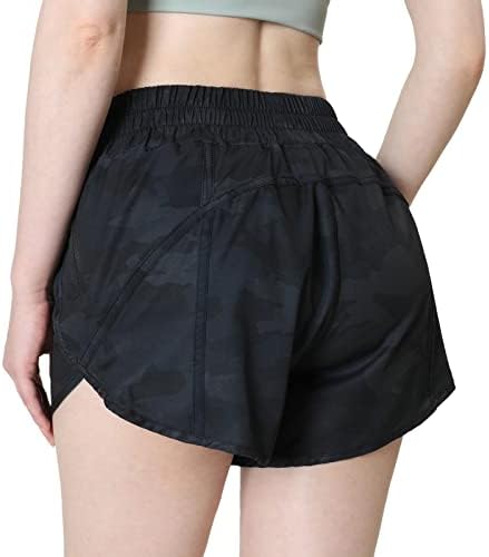 Aurefin 4 '' de cintura baixa feminina shorts de corrida, shorts atléticos rápidos seco com revestimento e bolso de zíper