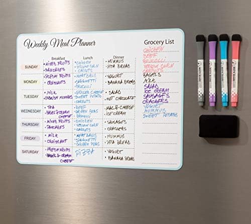 Placa de menu de 15x11 polegadas para cozinha - planejador de refeições semanal Magnetic - Placa de menu semanal - Plano de refeição - Planejador de menu para geladeira - ímã de menu da geladeira