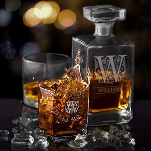 MAVERTON Whisky Set com 4 óculos para o homem - Tumblers personalizados - 23 fl oz. Universal Carafe - para o Natal - para mulher - para casais - Conjunto personalizado - Feliz Natal