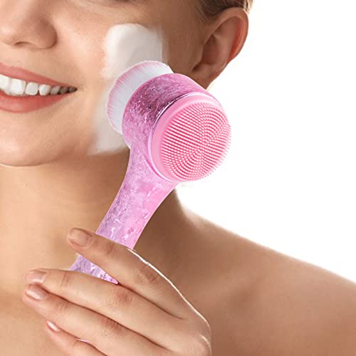 Escova de face beomeen 2 em 1, pincel esfoliante de limpeza facial com cerdas macias ultra finas para poro de limpeza profunda de silicone de lateral lateral lateral