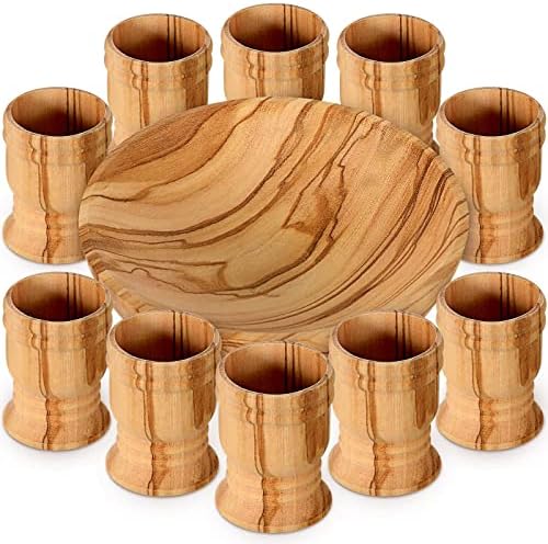 11 peças copos de comunhão de madeira de oliva conjunta 10 peças xícaras de comunhão de madeira e bandeja de pão de madeira