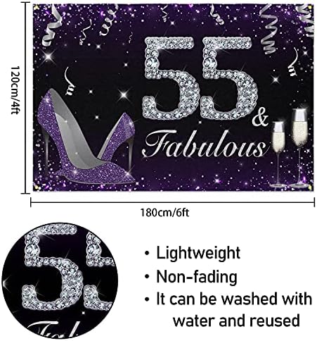 Hamigar 6x4ft Feliz 55º Banner Banco de Passo - 55 e Fabuloso Saltos De decorações de aniversário Mandes para mulheres - roxo