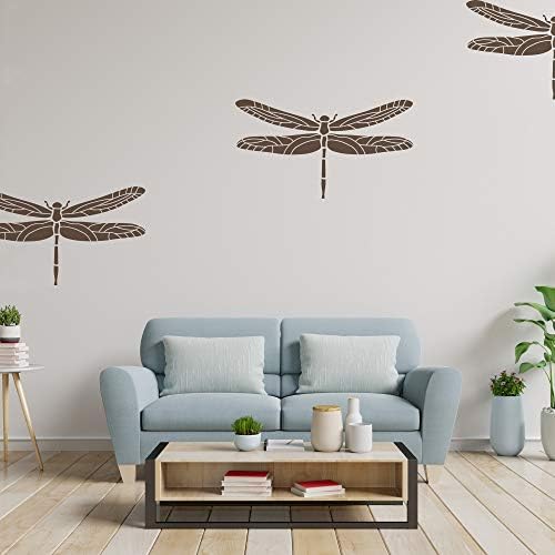 Estêncil de parede de plástico reutilizável nakleo - 59x95cm / 23 x 37 - Dragonfly Darning Inseto Bug - Pattern de papel de parede grande modelo de artesanato de arte diy - Tela