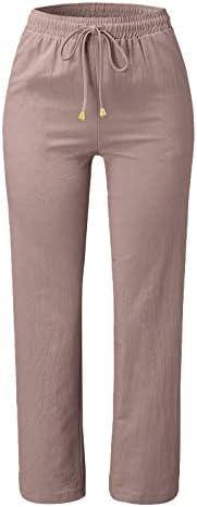 Calças de linho para mulheres 2023 Cantura alta verão Calça casual calças desenhando calças retas longas e soltas com bolso