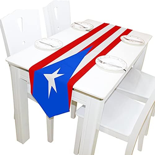 Poeticcity Puerto Rico Flag de dupla face oblonga 13 x 90 polegadas Runner de mesa para sala de jantar Decoração de pano de mesa de cozinha decoração