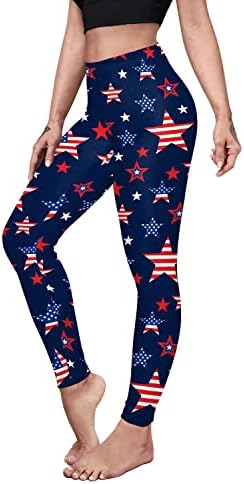 Rcimuue feminina americana bandeira de bandeira de leggings listras patrióticas ioga patriótica de cintura alta 4 de julho calças