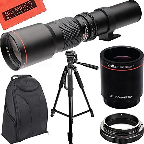 High-Power 500mm/1000mm f/8 Manual Telephoto Lens + Tripod + SLR Backpack for Nikon D500, D600, D700, D750, D800, D810, D850,