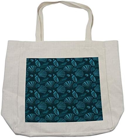 Bolsa de compras de vieiras de Ambesonne, padrão repetitivo de criaturas do mar aquático subaquático, bolsa reutilizável ecológica