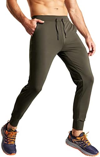 Mier Men's Jogger Sortpants com bolsos com zíper Slim Fit Fit Nylon Stretch Athletic Pants para fazer caminhadas de treino