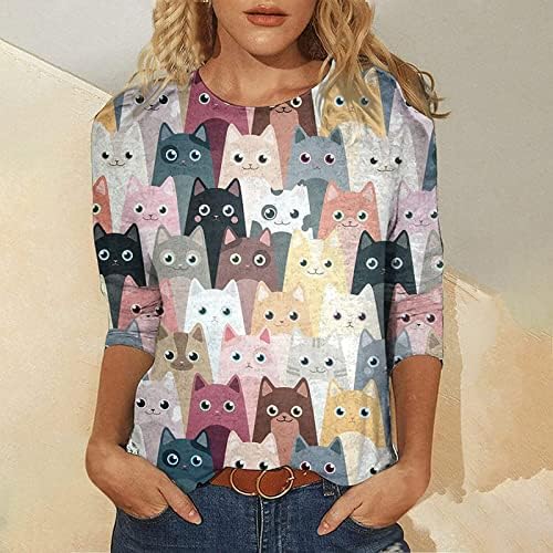 Camisetas gráficas exclusivas Camisetas de verão Crew pescoço fofo gato de gato